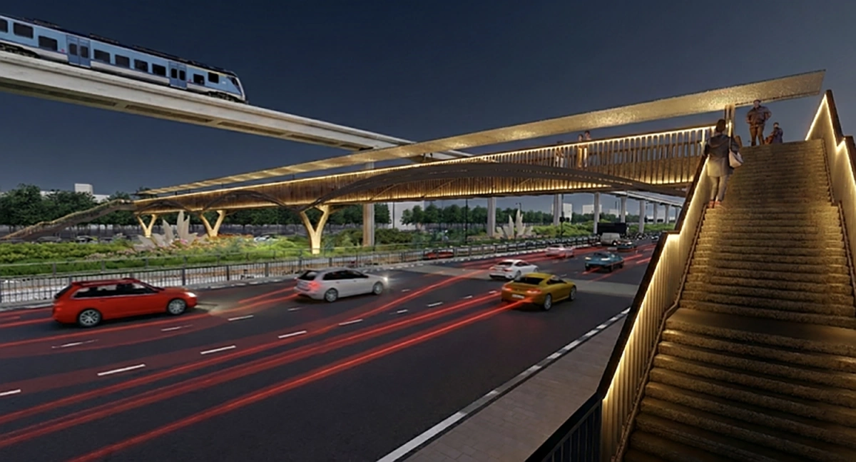 Tại n&uacute;t giao B&igrave;nh Thuận bố tr&iacute; cầu đi bộ để thuận tiện v&agrave; an to&agrave;n cho người d&acirc;n qua lại.