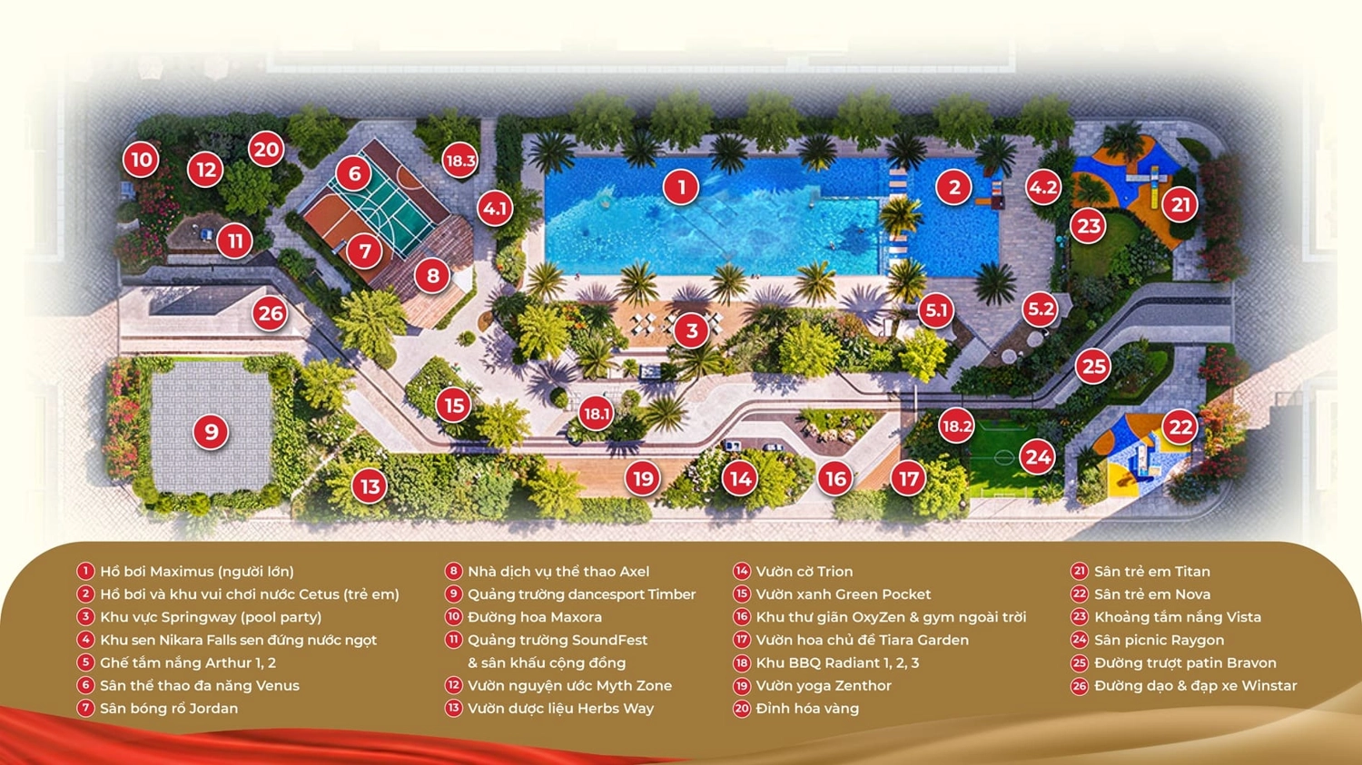 Bản đồ 26 tiện ích phân khu Victory Heights